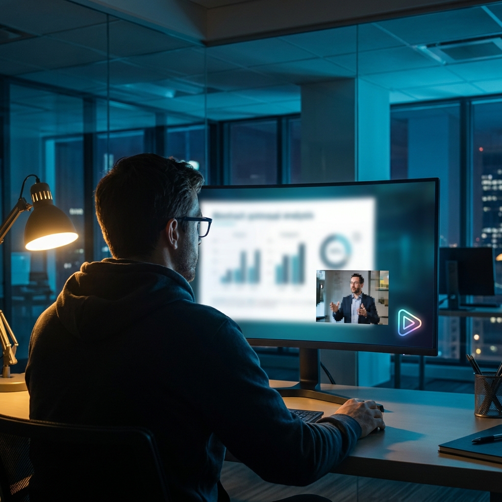 A researcher watching a recorded lecture